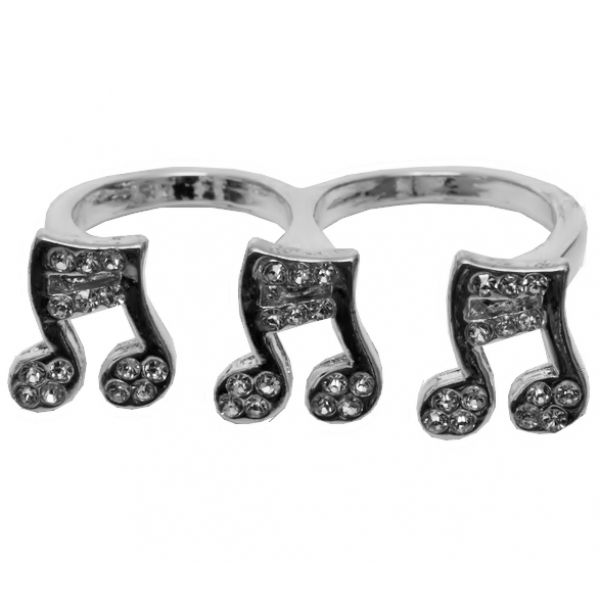 ANEL DUPLO NOTAS MUSICAIS DUO STRASS PRATA